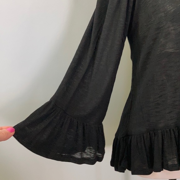 Black Off the Shoulder Ruffle Sleeve Top - Picture 6 of 8
